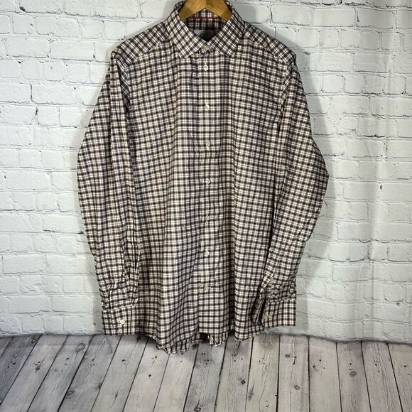 ETON Shirt Mens Contemporary Button Up Long Sleeve Cotton 42 16.5 Brown Blue - Picture 1 of 7